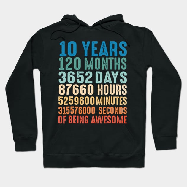 10 Years Old 10th Birthday Vintage Retro 120 Months Tshirt Hoodie by Tisine